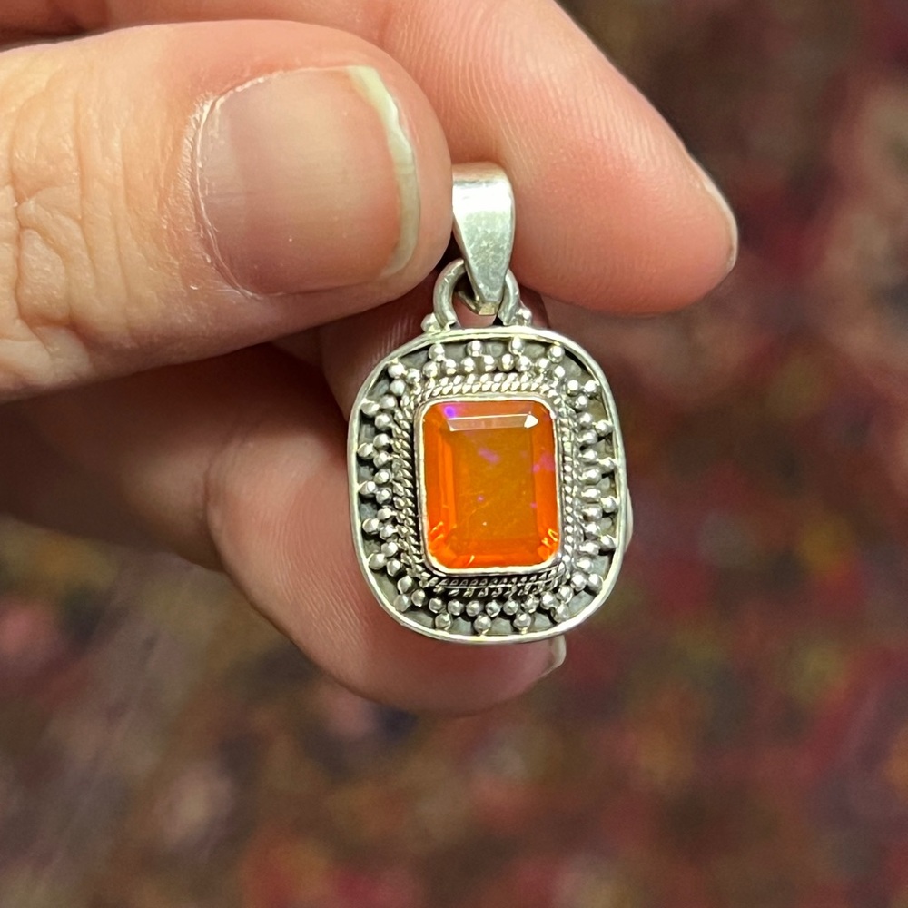 Orange dyed Ethiopian opal sterling silver pendant